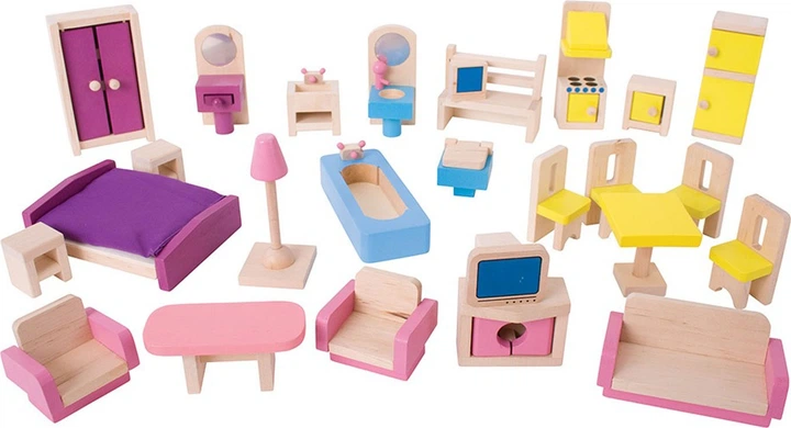 Meble dla lalek Bigjigs Toys drewniane dla domku 27 szt 2999703 (0691621261163) - obraz 2
