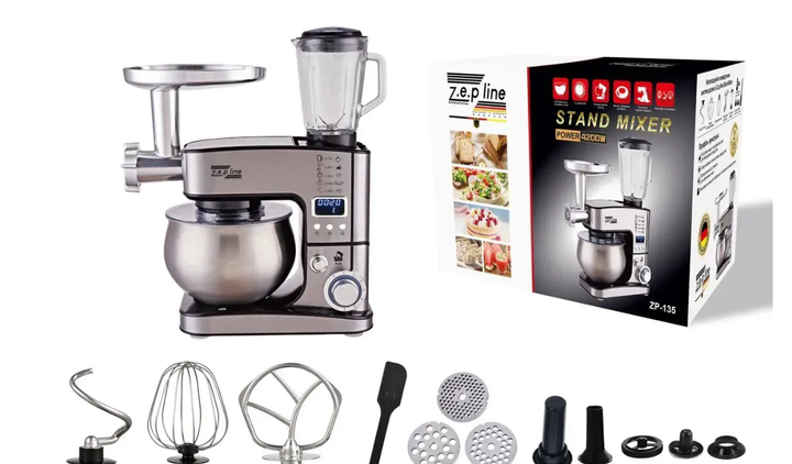 Миксер 7в1 Zepline ZP-135 4200 Вт, чаша миксера 6 л, чаша блендер 1,5л, кухонный мясорубка, комбайн, блендер, - Фото 2 Миксер 7в1 Zepline ZP-135 4200 Вт, чаша миксера 6 л, чаша блендер 1,5л, кухонный мясорубка, комбайн, блендер, - изображение 2