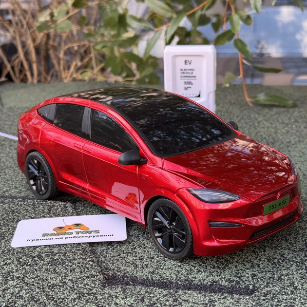 Інерційна металопластикова машинка PM3417 Tesla Model Х на радіокеруванні з зарядною станцією Червона - зображення 2