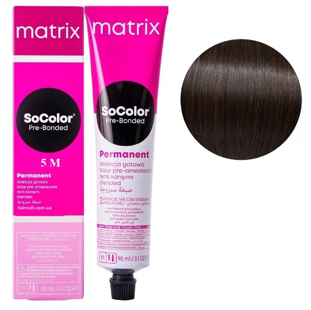 Крем-краска Matrix SoColor Pre-Bonded Cream №5M Светлый шатен мокко 90 мл - Фото 1 Крем-краска Matrix SoColor Pre-Bonded Cream №5M Светлый шатен мокко 90 мл - изображение 1