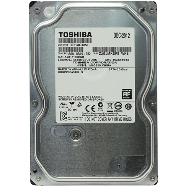 Жёсткий диск 3.5" Toshiba 500GB (DT01ACA050) Б/У - Фото 2 Жёсткий диск 3.5" Toshiba 500GB (DT01ACA050) Б/У - изображение 2