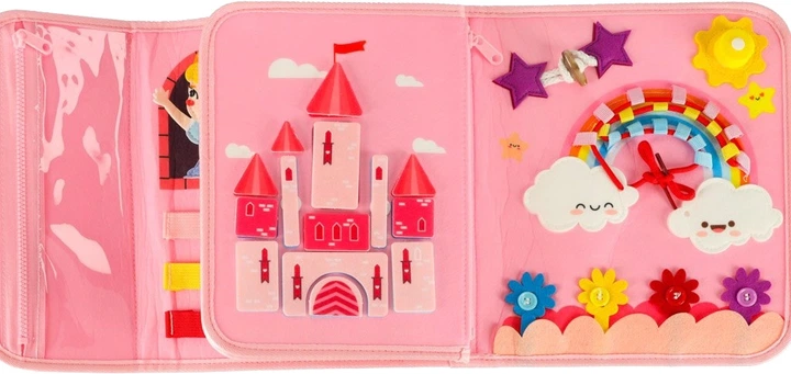 Сенсорна маніпуляційна дошка KIK Montessori валіза-рюкзак Рожева (5903039765375) - зображення 3