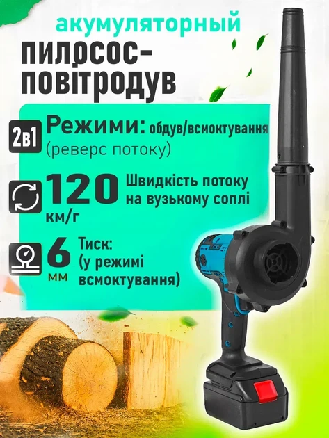 Набір електроінструментів 5в 1 з кейсом і 2 АКБ 28V шуруповерт, гайковерт, міні-пила, пилосос, повітродувка. Блакитний - зображення 7