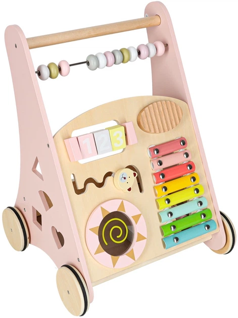 Pchacz drewniany KIK z liczydłem Różowy (5903039767942) - obraz 3