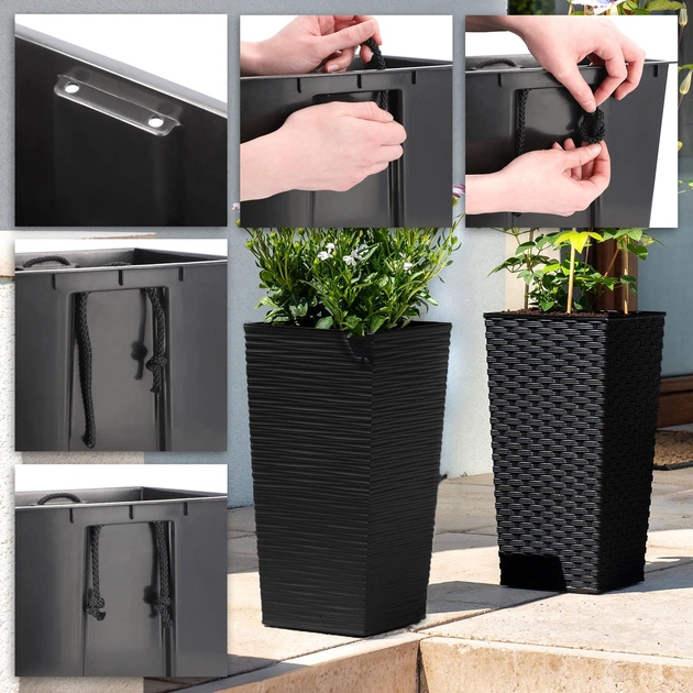 Donice na kwiaty z wkładem Kadax Pesaro K8067 30 cm + 35 cm + 40 cm Czarne - obraz 4