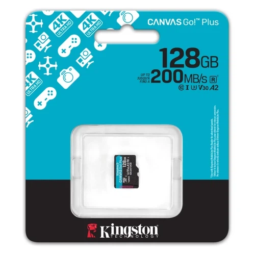 Карта пам'яті microSDXC, 128Gb, Kingston Canvas Go! Plus, Class 10 UHS-I U3 V30 A2, без адаптера, до 200 МБ/с (SDCG4/128GBSP) - зображення 3