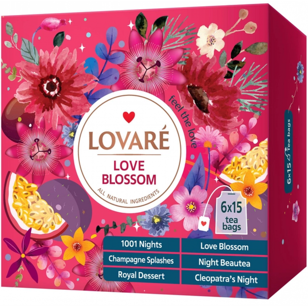 Чай Lovare Набір Колекція чаїв "Love Blossom" (6 видів по 15шт) 165г - Фото 1 Чай Lovare Набір Колекція чаїв "Love Blossom" (6 видів по 15шт) 165г - зображення 1