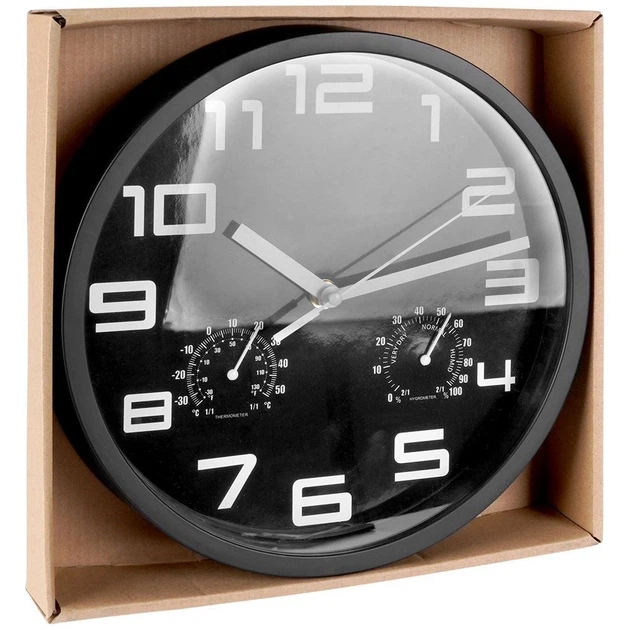 Настінний годинник Vilde 569613-C з термометром гігрометром Чорний 25 см (5904316455309) - зображення 11