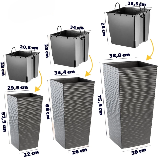 Donice na kwiaty z wkładem Kadax Tuluza K8073 30 cm + 35 cm + 40 cm Grafit - obraz 2