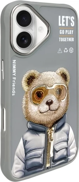 Etui plecki Nimmy Cool&Cute 2.0 Bear do Apple iPhone 16 Grey (6971080319488) - obraz 2
