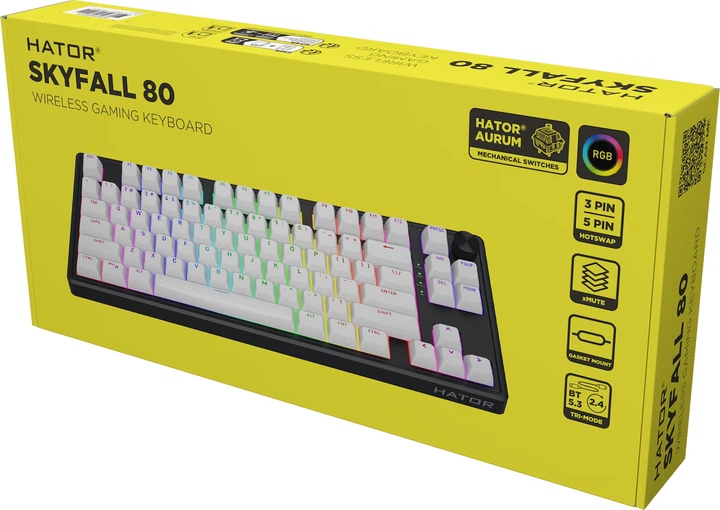 Klawiatura bezprzewodowa HATOR Skyfall 80 Aurum Lemon US layout Wireless/Bluetooth/USB Black-White (HTK3180) - obraz 8
