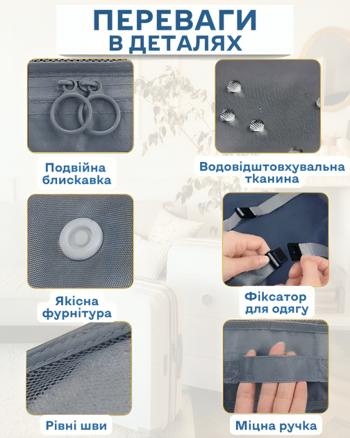Органайзеры набор органайзеров 6в1 дорожный для хранения одежды обуви белья косметики аксессуаров организация багажа компактное хранение сумки чехлы для чемодана ручной клади поездок путешествий водонепроницаемые складная конструкция серые 3DTOYSLAMP - изображение 8