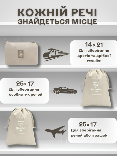 Органайзери набір органайзерів 12в1 дорожній для зберігання одягу взуття білизни косметики аксесуарів організація багажу компактне зберігання сумки чохли для чемодана ручної кладі поїздок подорожей водонепроникні складна конструкція бежеві 3DTOYSLAMP - Фото 8 Органайзери набір органайзерів 12в1 дорожній для зберігання одягу взуття білизни косметики аксесуарів організація багажу компактне зберігання сумки чохли для чемодана ручної кладі поїздок подорожей водонепроникні складна конструкція бежеві 3DTOYSLAMP - зображення 8