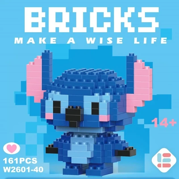 Парные конструкторы Стич и Энджел Bricks 358 деталей 6 см - изображение 5