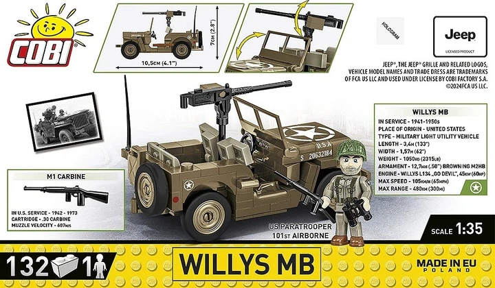 Конструктор Cobi Historical Collection World War II Willys Mb 1:35 132 елементи COBI-3133 (5902251031336) - зображення 2