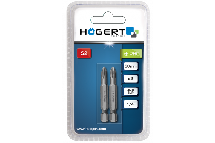 Довгі біти PH0 50 мм зі сталі S2 2 штуки Hogert (HT1S323) - зображення 2