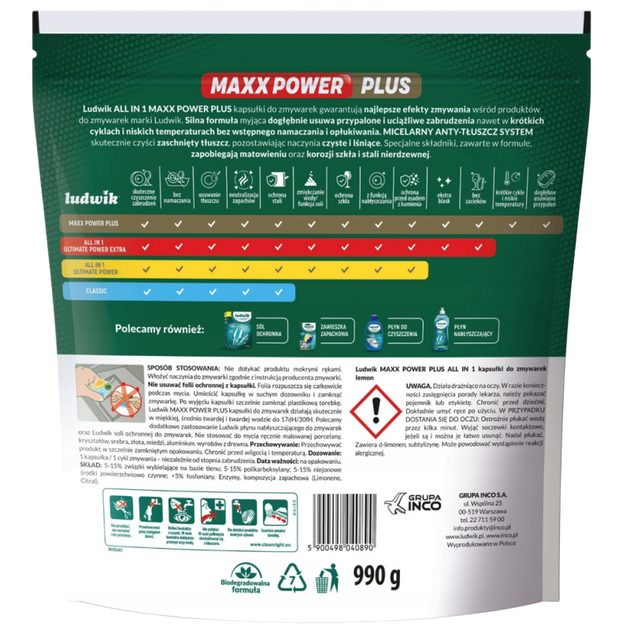 Kapsułki do zmywarki Ludwik Maxx Power Plus All in 1 Lemon 60 szt (5900498040890) - obraz 2