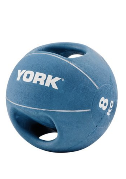 Медбол York Fitness 8 кг синій з ручками для фітнесу кросфіту зносостійкий - изображение 2