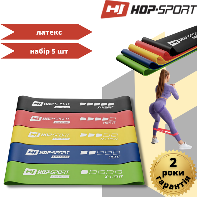 Набор резинок для фитнеса Hop-Sport 5 шт (2,5-18 кг) 600x50мм HS-L650RL для растяжки - изображение 12