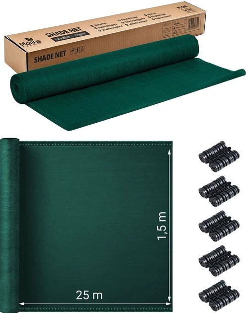 Siatka cieniująca Plonos 1.5 x 50 m + 50 zacisków Zielona (454301) - obraz 2