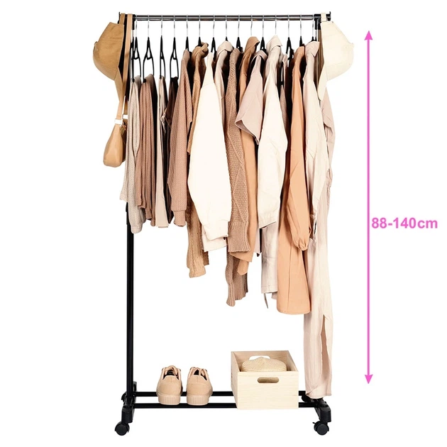 Wieszak stojący na ubrania Vilde 568069 Metalowy na kółkach 140 cm Czarny (5904316477264) - obraz 3