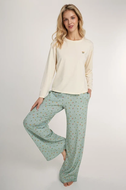 Пижама женская хлопковая c брюками ELLEN коллекция GREEN MEADOW LPK 0880/13/01k XL Молочный с мятным - Фото 1 Пижама женская хлопковая c брюками ELLEN коллекция GREEN MEADOW LPK 0880/13/01k XL Молочный с мятным - изображение 1