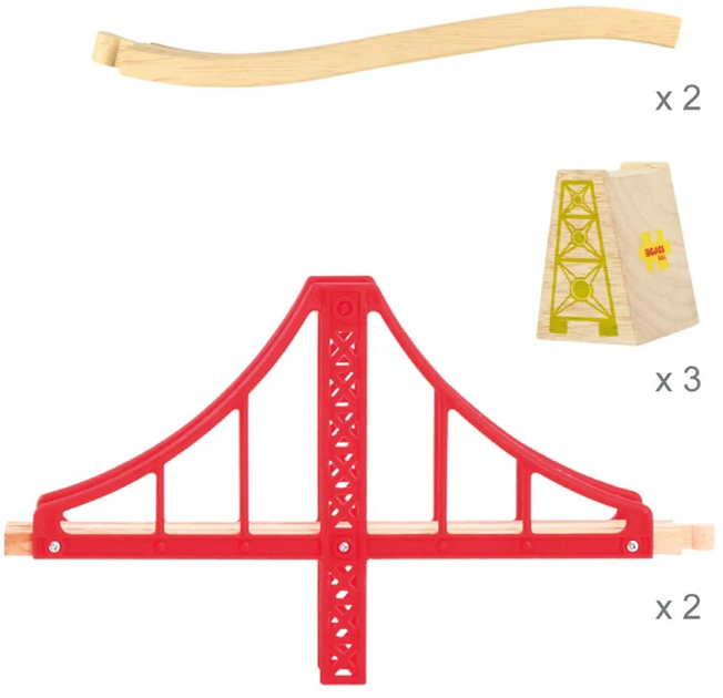 Zestaw drewniany Bigjigs Rail Podwójny most podwieszany 7 elementów (0691621091364) - obraz 3
