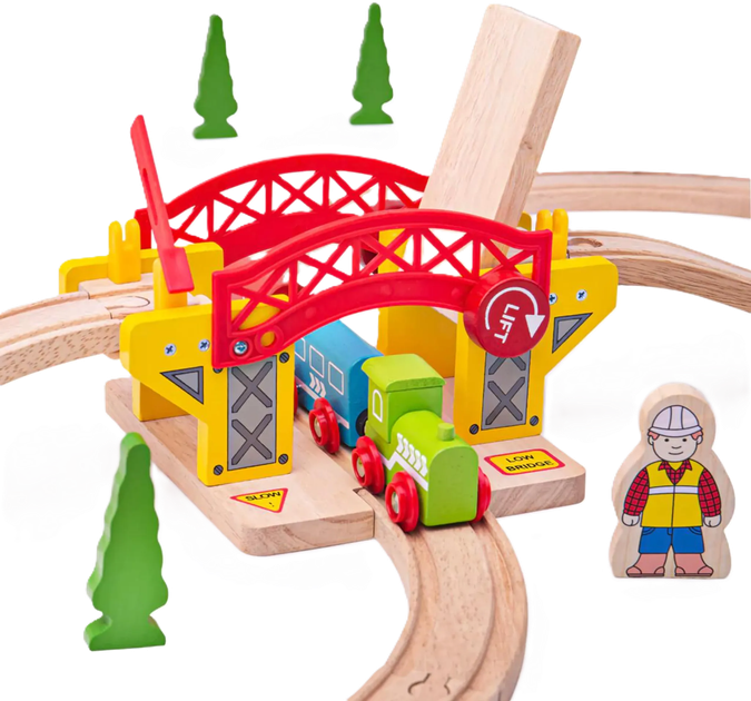 Drewniany zestaw Bigjigs Rail Most zwodzony z ruchomą drogą kolejka (0691621091890) - obraz 4