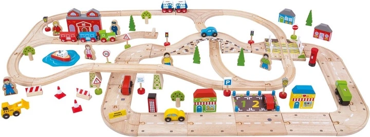 Duży drewniany zestaw Bigjigs Miejska droga i tory kolejowe 110 elementów (0691621090329) - obraz 2