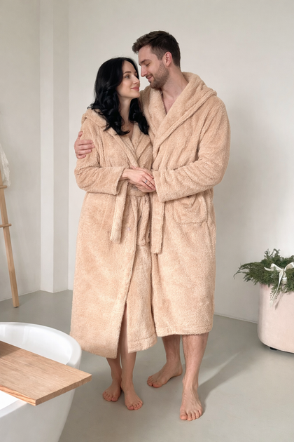 Халат унисекс с капюшоном Cuddle бежевый 2XL/3XL - Фото 2 Халат унисекс с капюшоном Cuddle бежевый 2XL/3XL - изображение 2