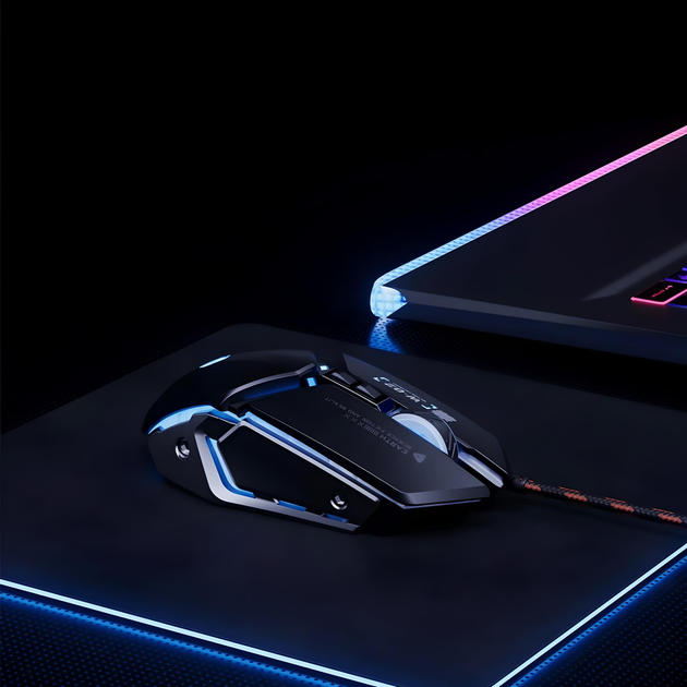 Мышь игровая проводная INPHIC W2-II с регулируемой RGB подсветкой и 8800 DPI, для геймеров, матовый чёрный - изображение 4