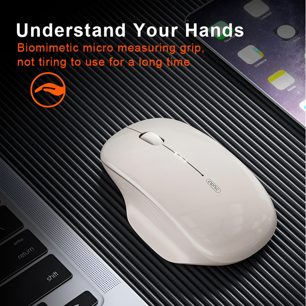 Мышь беспроводная INPHIC M1 с подключением USB 2.4ГГц, аккумулятором, 2400 DPI, бежевый - изображение 5