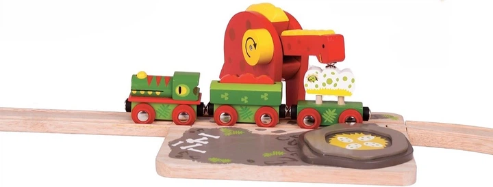 Drewniany zestaw Bigjigs Rail Dźwig kolejowy Dinozaur (0691621092415) - obraz 4