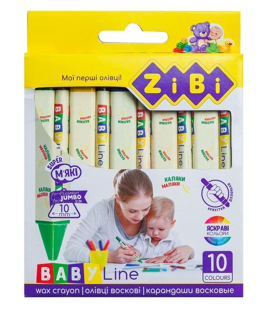 Олівці воскові 10кол JUMBO трикутні ZIBI - Фото 1 Олівці воскові 10кол JUMBO трикутні ZIBI - изображение 1