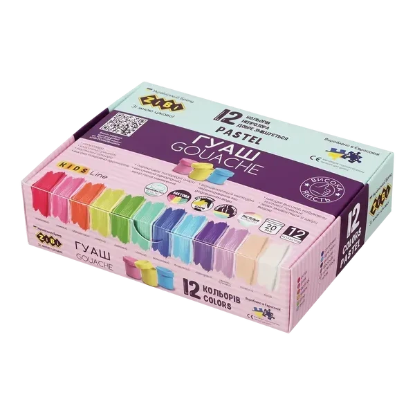 Гуаш 12кол 20мл PASTEL ZIBI (ZB.6692) - Фото 1 Гуаш 12кол 20мл PASTEL ZIBI (ZB.6692) - зображення 1