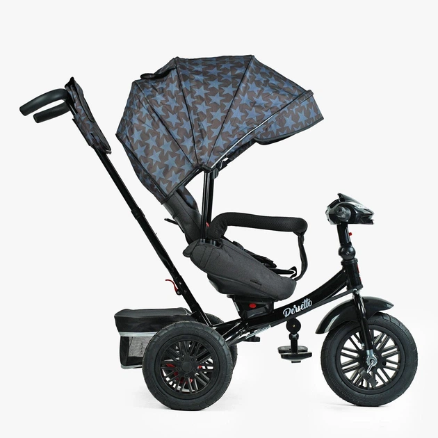 Детский трехколесный велосипед Best Trike Perfetto 8066 надувные колеса, музыкальная панель + USB, с родительской ручкой (Черно-синий) - изображение 2