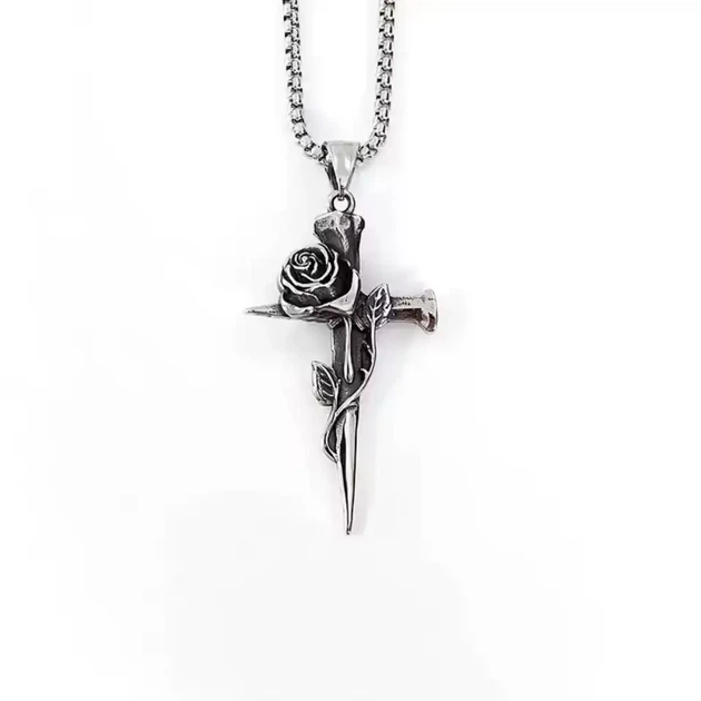 Кулон на ланцюжку Роза з Хрестом - Rose with Cross Метал - Фото 1 Кулон на ланцюжку Роза з Хрестом - Rose with Cross Метал - изображение 1