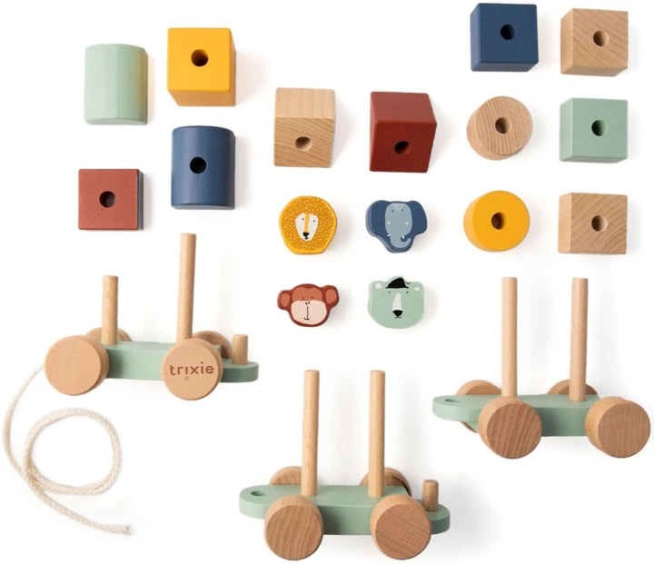 Drewniana zabawka do ciągnięcia Trixie Pociąg ze zwierzętami (5400858361837) - obraz 3