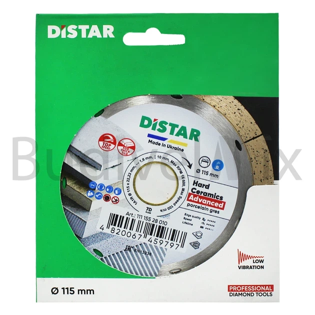 Диск алмазний відрізний DiStar 1A1R Hard Ceramics Advanced 115x1,6x10x22,23 мм суцільний - Фото 1 Диск алмазний відрізний DiStar 1A1R Hard Ceramics Advanced 115x1,6x10x22,23 мм суцільний - изображение 1
