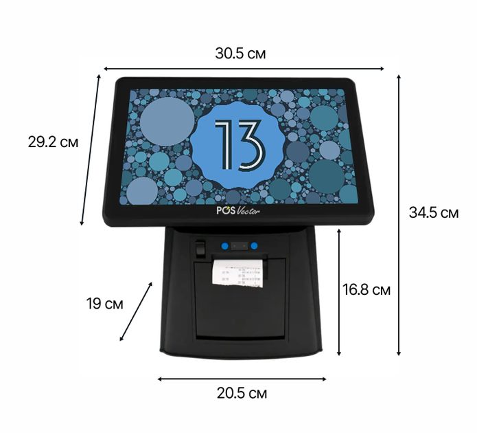 Сенсорний POS-термінал 2-в-1, моноблок 11,6″ POS Vector Selena Android 13 із вбудованим чековим принтером (GC099A-4/32) - зображення 9