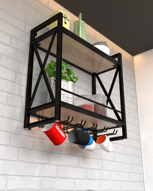 Настенная кухонная полка в стиле лофт EcoLoft Кружель DSP-1315-6 Дуб Сонома - Фото 1 Настенная кухонная полка в стиле лофт EcoLoft Кружель DSP-1315-6 Дуб Сонома - изображение 1