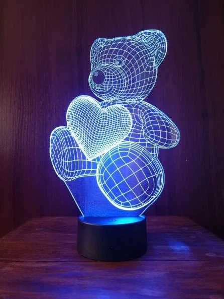 3D ночник "Мишка с сердцем" + пульт ДУ работает от USB - изображение 6