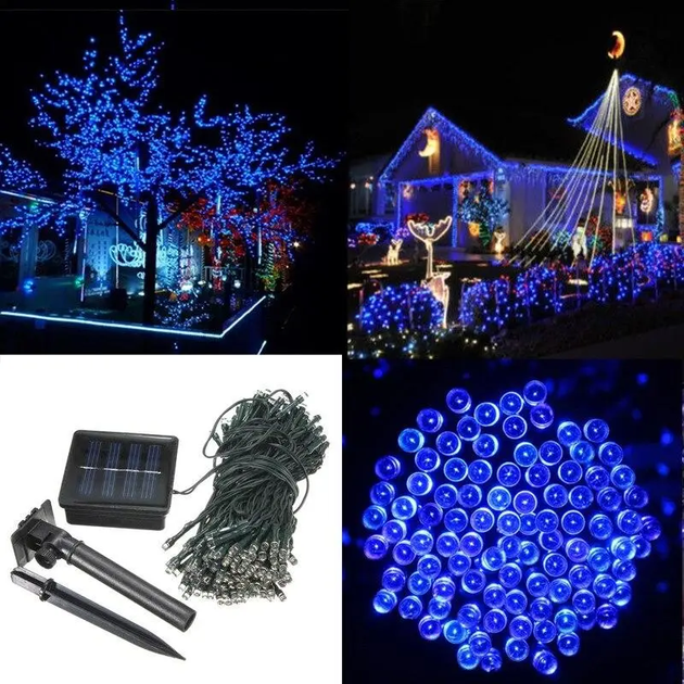 Светодиодная гирлянда 32 м 300 LED на солнечной батарее синий - изображение 2