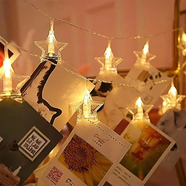 Гірлянда-нитка прищіпки зірочки 20 LED довжина 2 метри теплий білий USB - Фото 7 Гірлянда-нитка прищіпки зірочки 20 LED довжина 2 метри теплий білий USB - зображення 7
