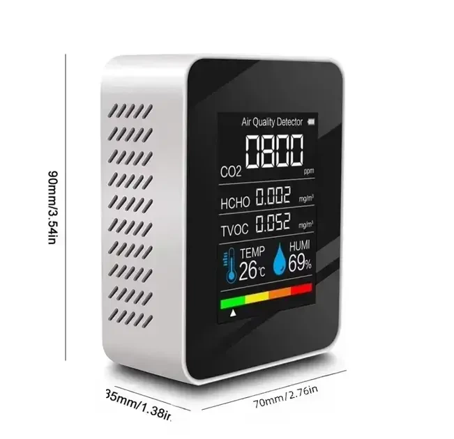 Анализатор качества воздуха 5 в 1: Датчик CO2, TVOC, HCHO, температуры и влажности (1200 мАч) - изображение 2