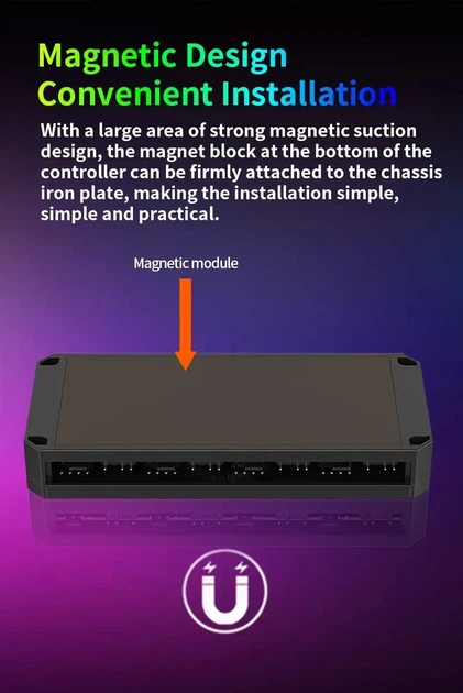Контролер для кулерів 9×PWM і ARGB, хаб, black - розгалужувач з магнітом і пультом управління - зображення 8