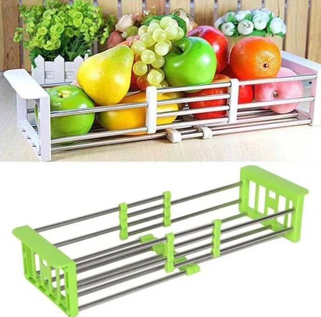 Кухонна полиця Багатофункціональна складана Kitchen Drain Shelf Rack для сушіння посуду та овочів та фруктів від 35см до 54см FF-77 - зображення 5