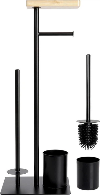 Stojak na papier toaletowy Vilde ze szczotką 68.5 cm Czarny (5904316497149) - obraz 3