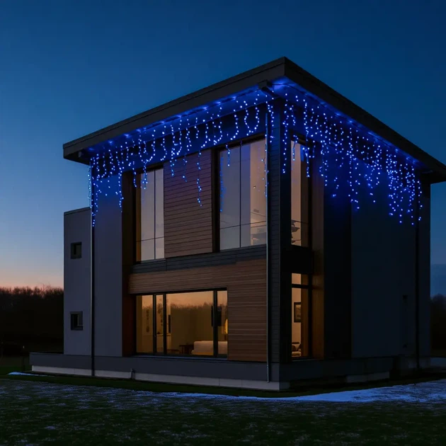 Уличная гирлянда Бахрома 25 м 410 LED Синяя черный провод гирлянда штора на улицу на дом - изображение 3