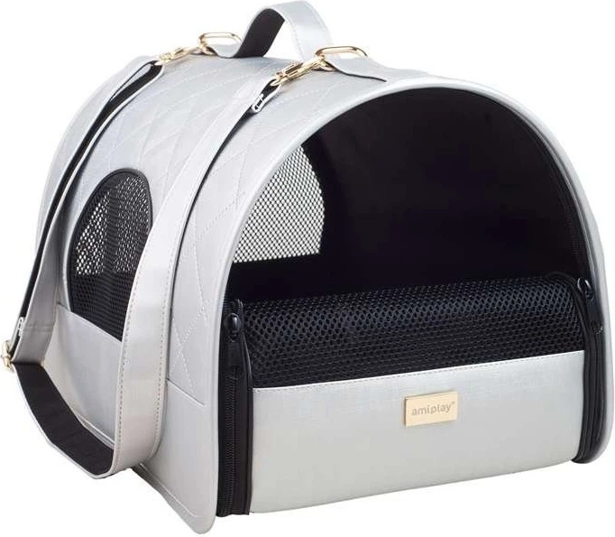 Torba transportowa dla psów i kotów Amiplay Venus M Srebrna (5907563256644) - obraz 2